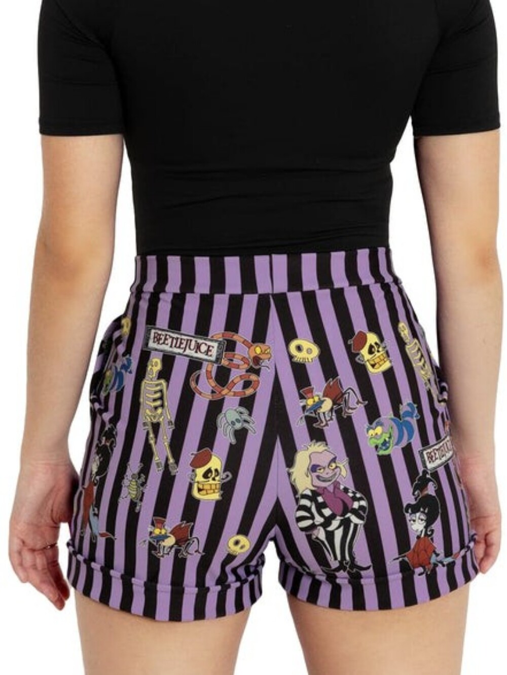 Blackmilk Beetlejuice It's Showtime Purple & Black Striped Cuffed Shorts XL - Picture 2 of 13